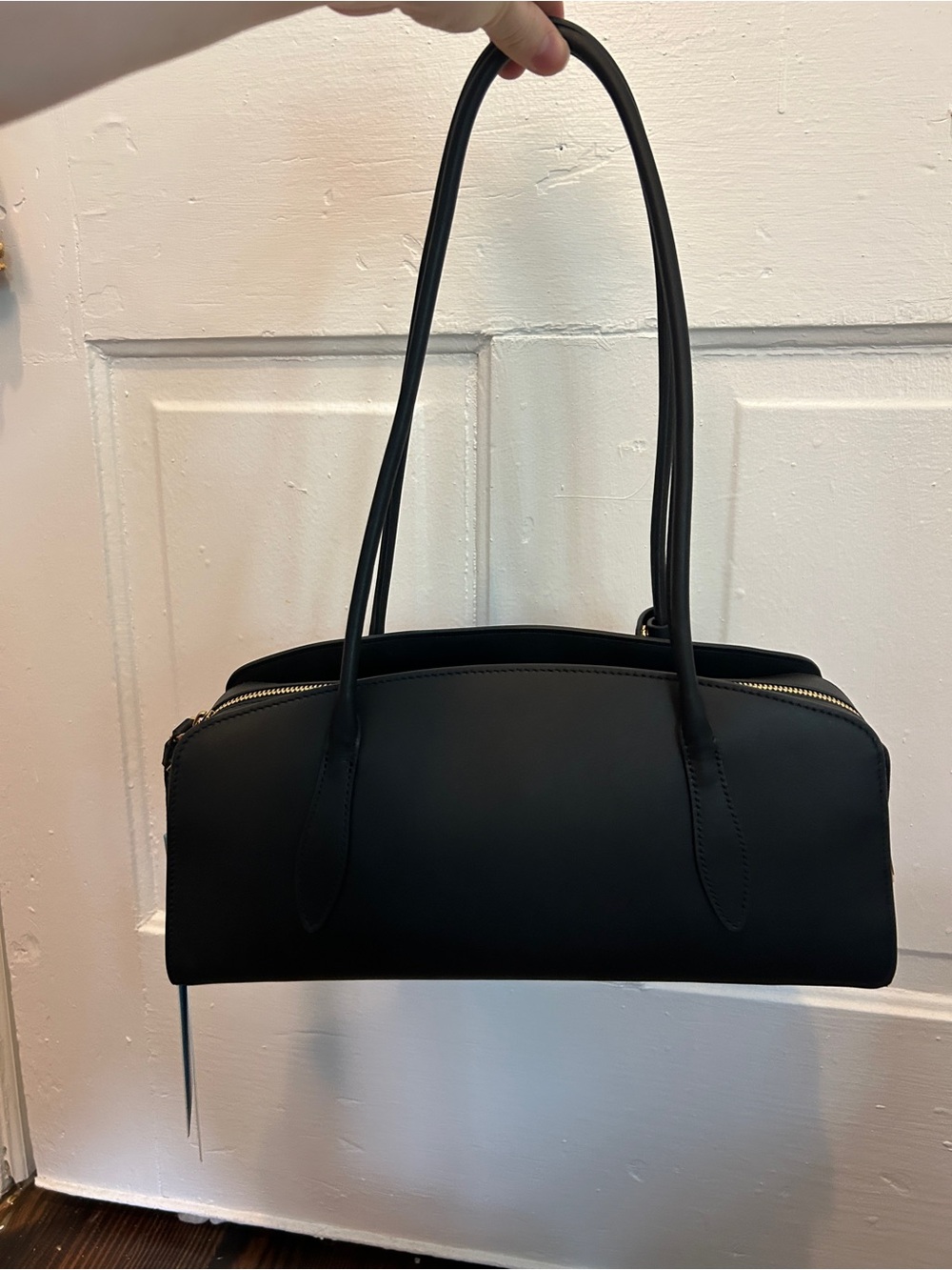 Parisa Wang Gabrielle East-West Shoulder Bag Black Gold Zip and Padlock Accent - Picture 4 of 9